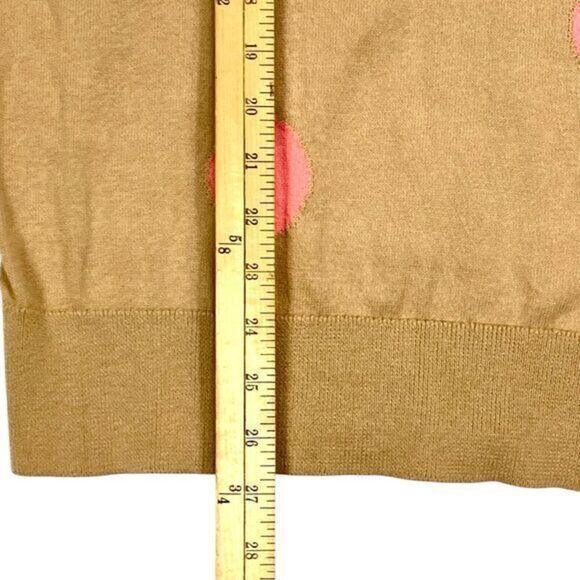 LOFT V-Neck Sweater Women Xs Tan Polka Dot Pink Minimalist Modest Neutral Modern - Picture 12 of 16